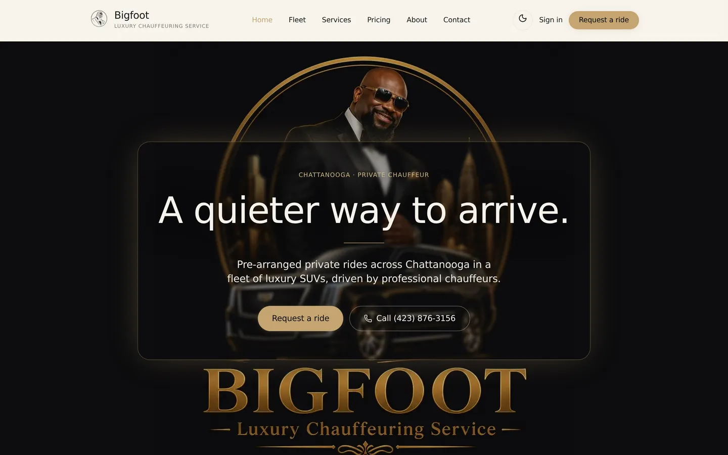 Bigfoot Luxury Chauffeuring — Transportation site screenshot