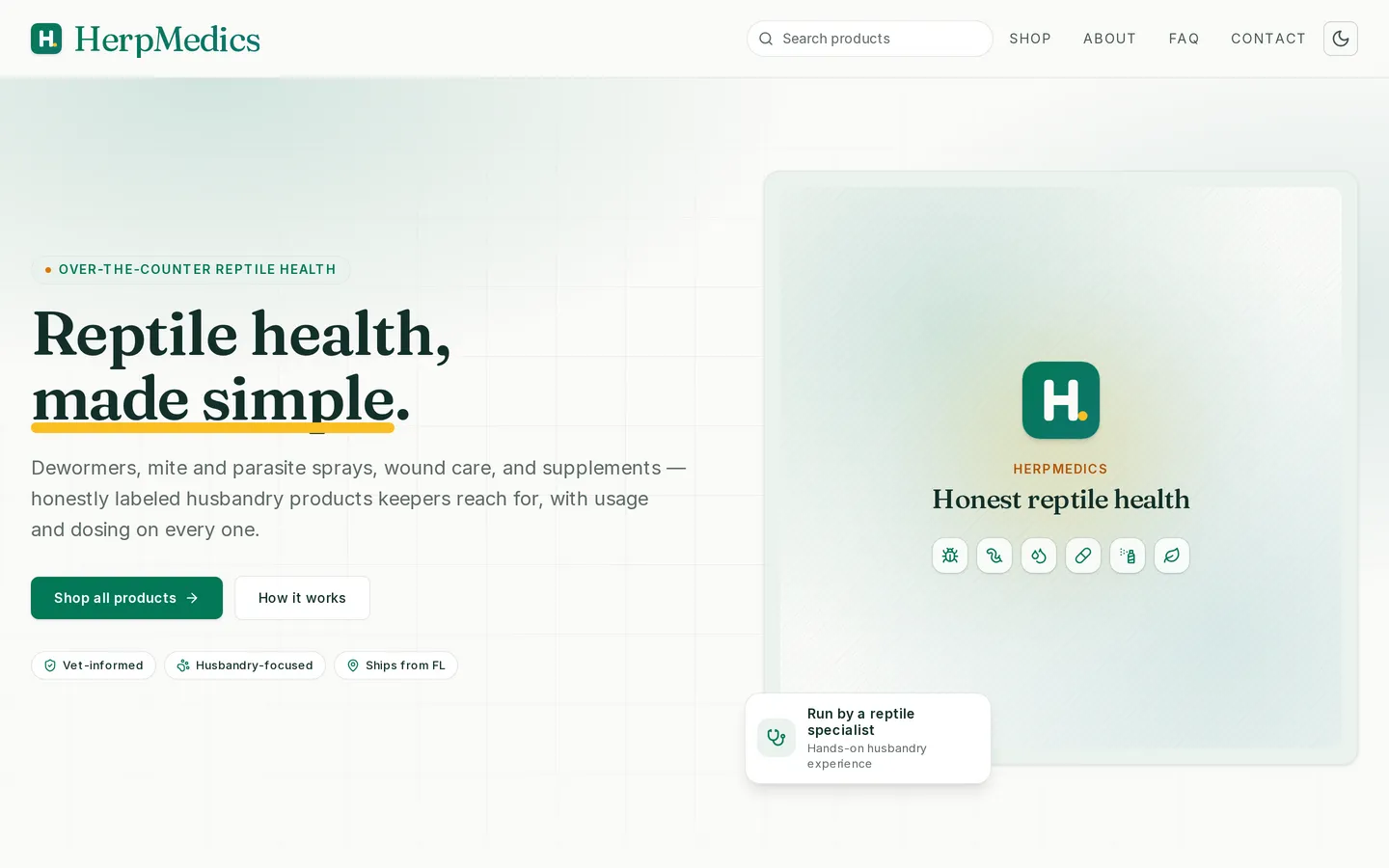HerpMedics — E-commerce site screenshot
