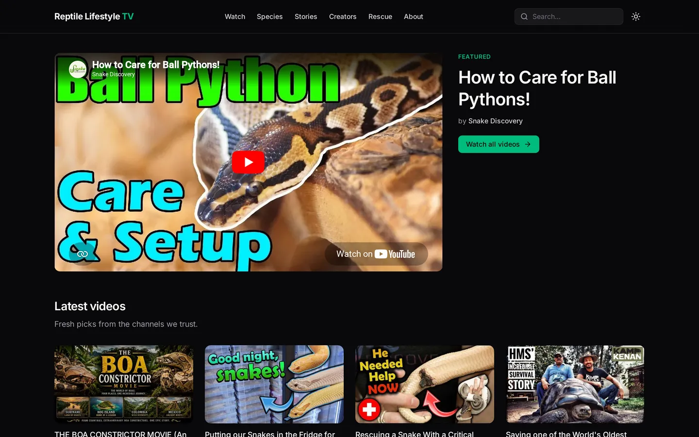 Reptile Lifestyle TV — hero screenshot