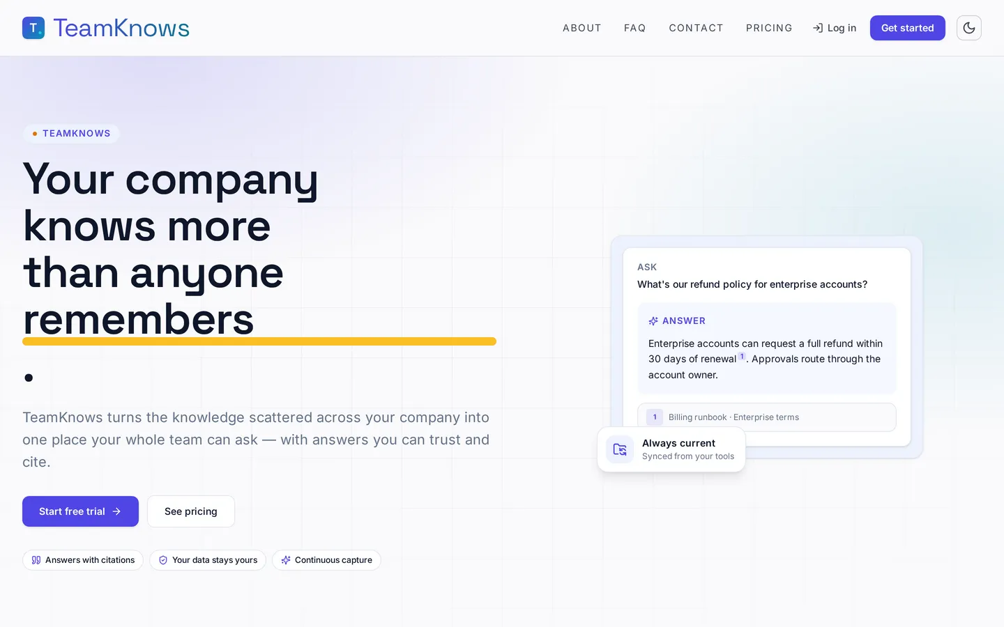 TeamKnows — SaaS site screenshot